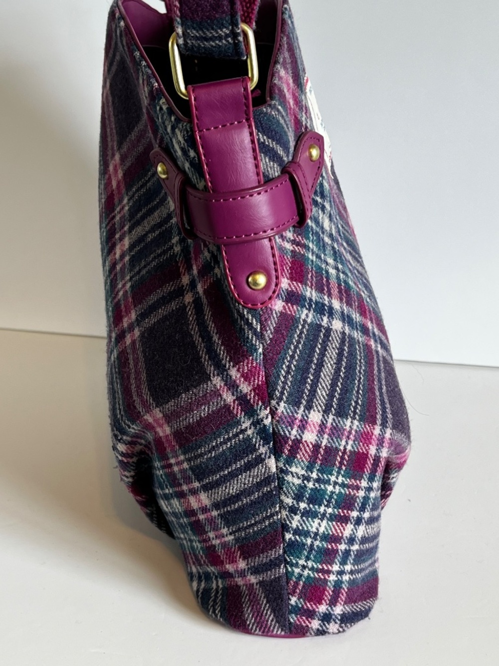 Ness Scotland Heritage Plaid Tweed Satchel Crossbody Bag - Purple/Burgundy - Picture 16 of 16